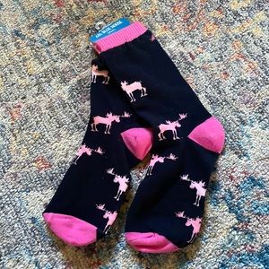 Little Blue House Pink and Black Moose Socks